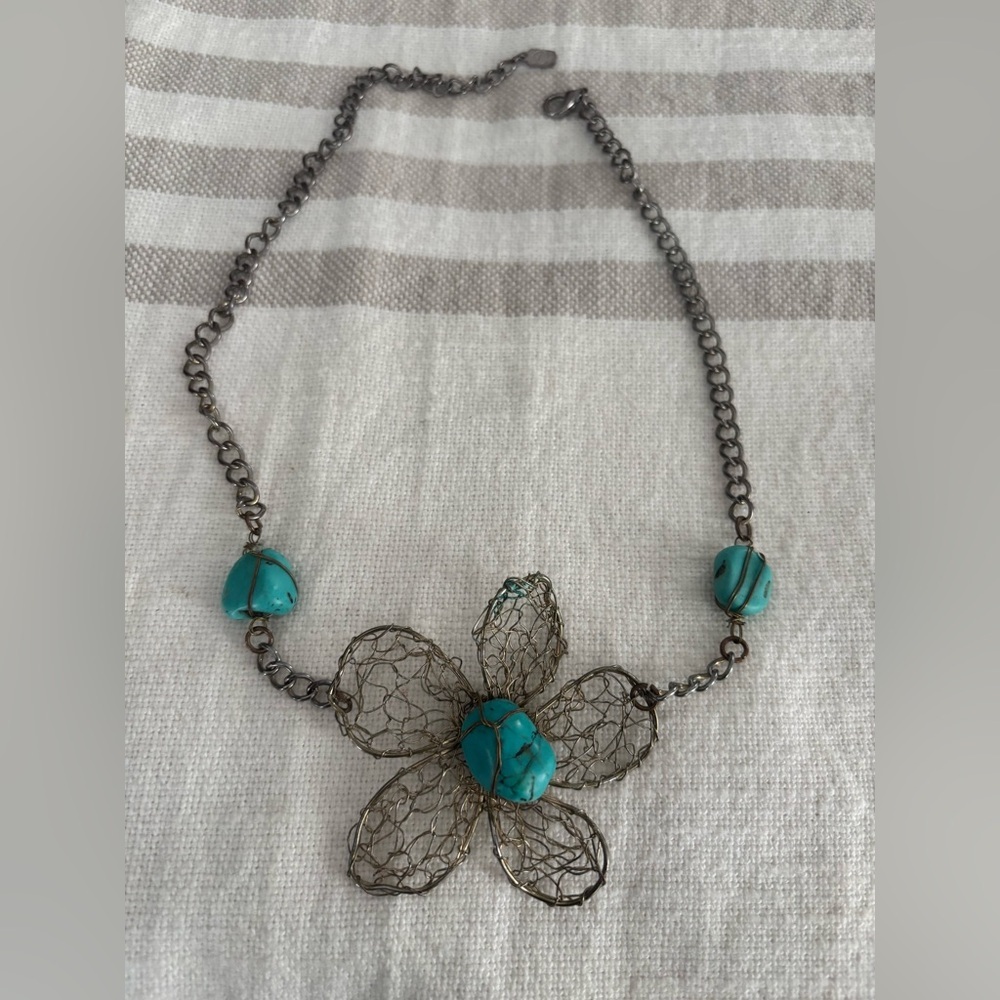 Y2K Turquoise Flower Necklace